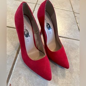Red Felt High Heels